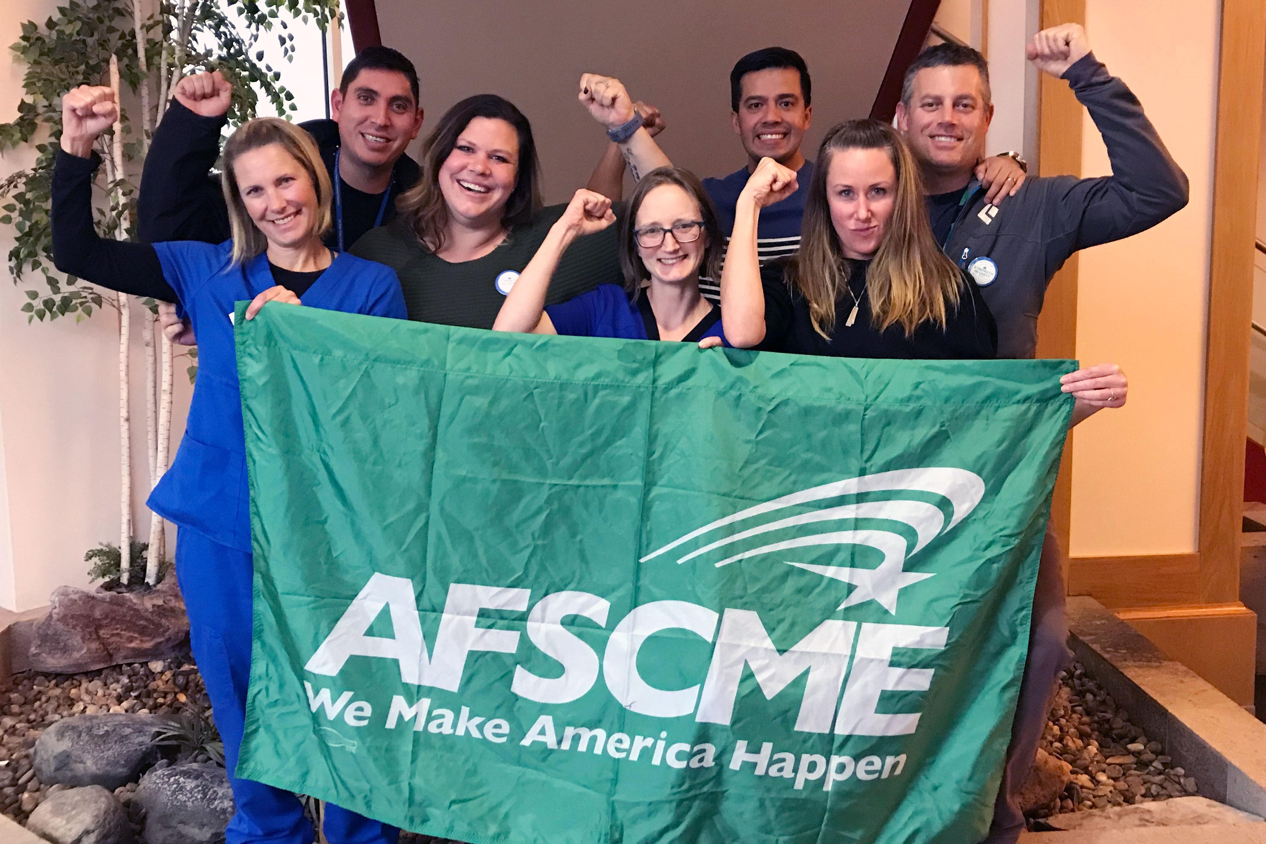 Tahoe Forest Hospital workers celebrate after their election to join AFSCME